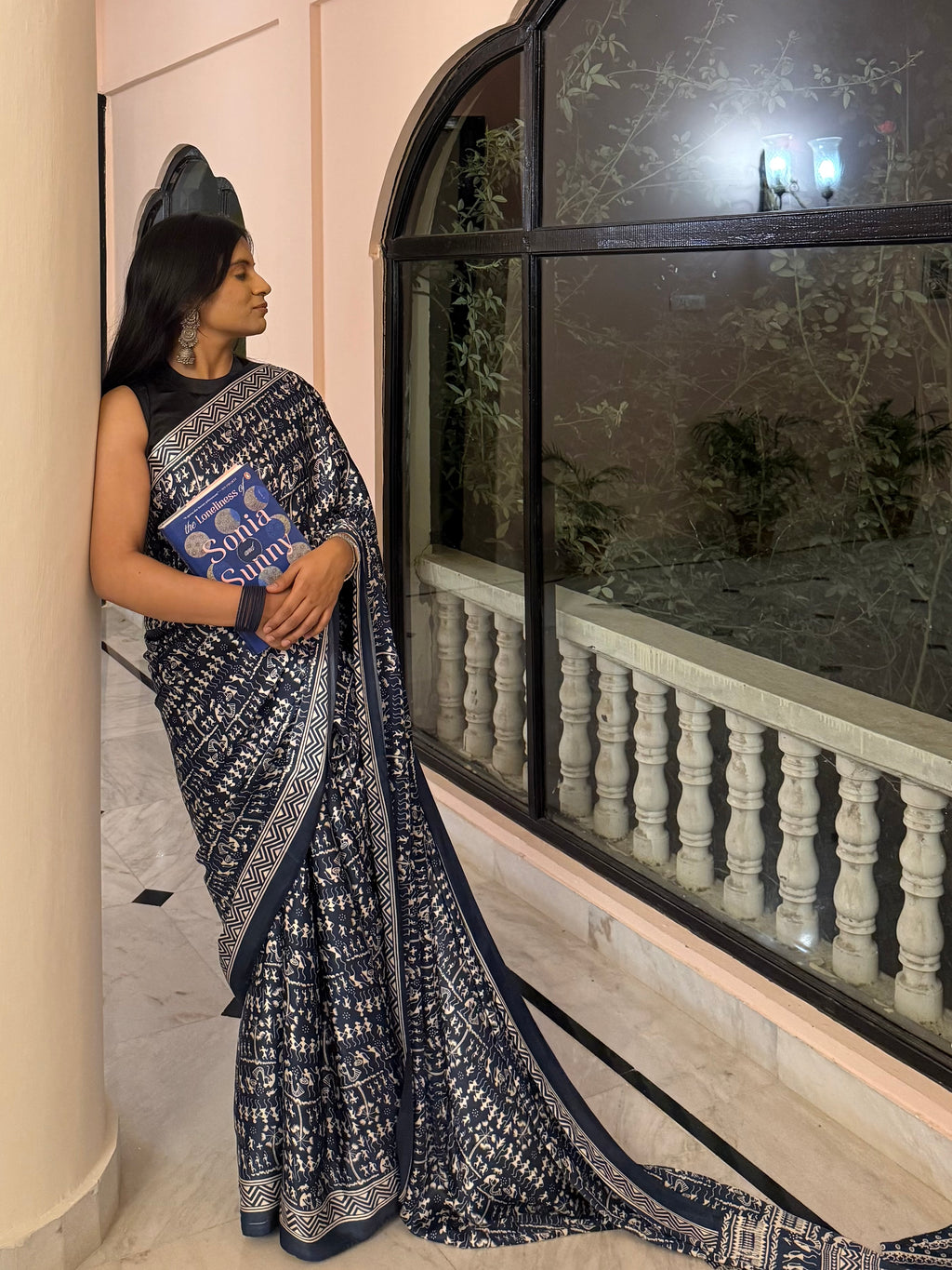Mayur Darbar Saree – Indigo Warli-Inspired Print Saree with Unstitched Blouse