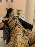 Sheesh Mahal – Ivory & Blue Printed Saree with Unstitched Blouse
