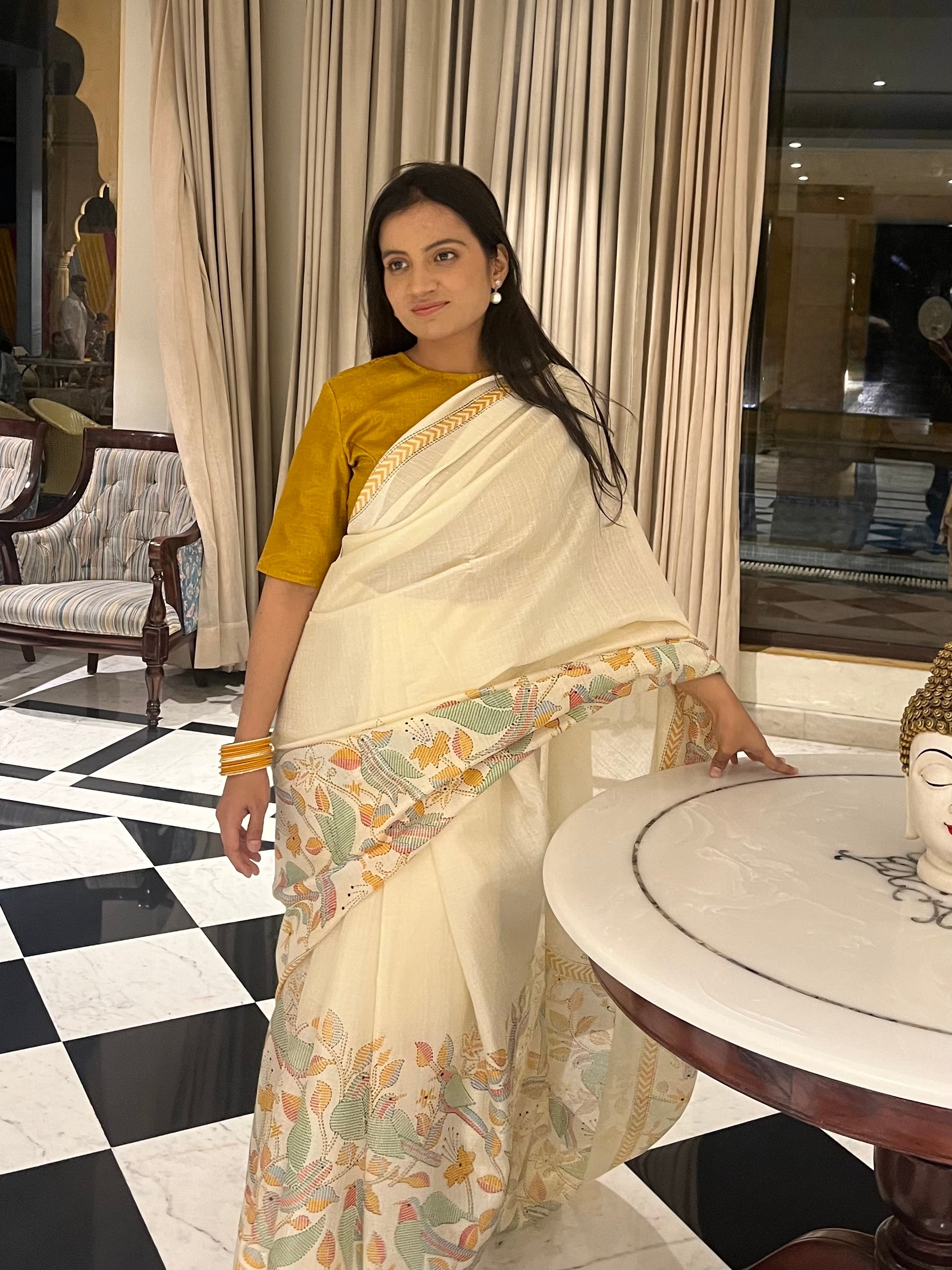 Gulzaar Basant – Ivory Saree with Unstitched Blouse