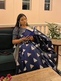 Saanjh Kavita — Indigo Triangle Motif Saree with Unstitched Blouse