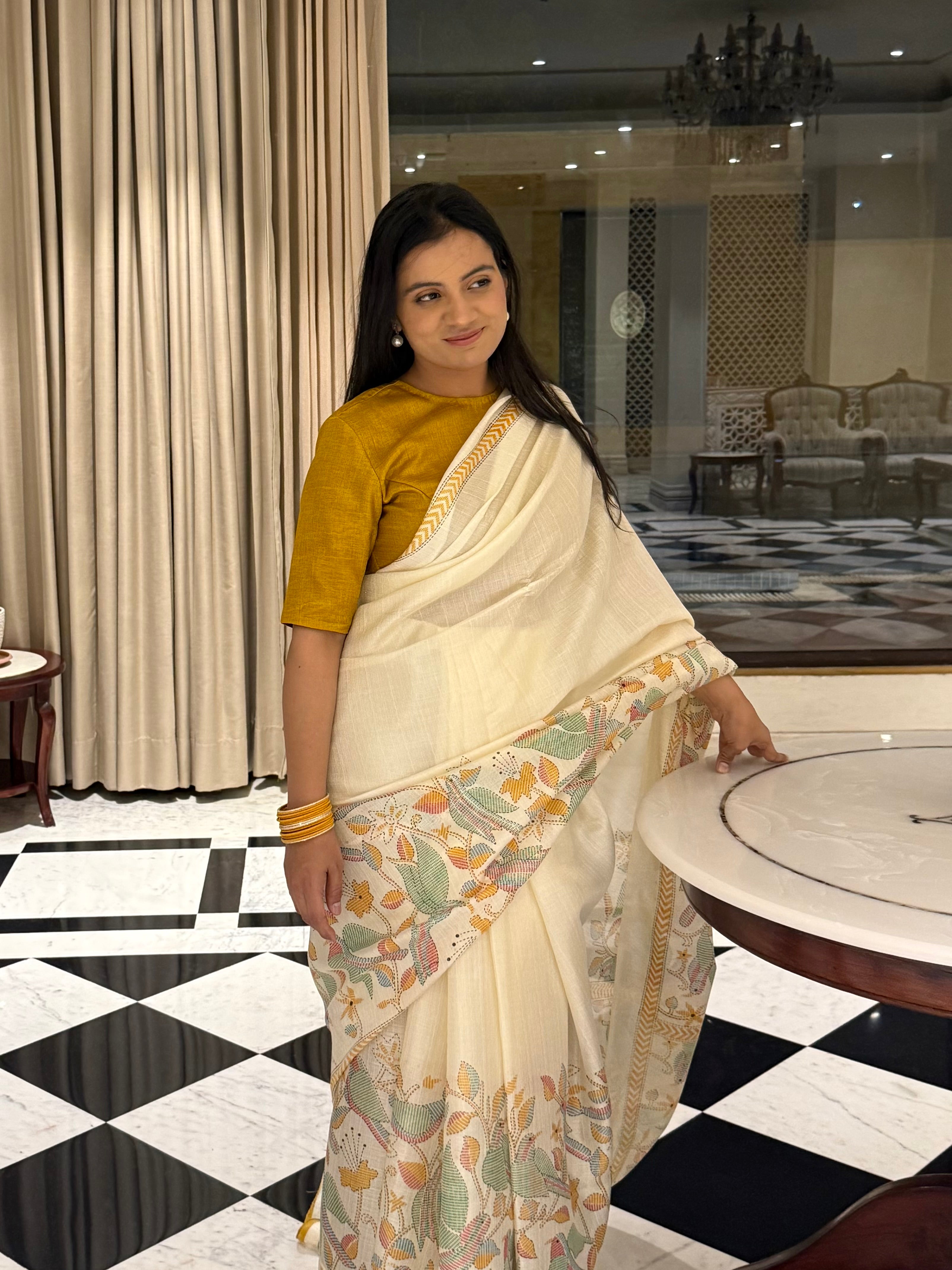 Gulzaar Basant – Ivory Saree with Unstitched Blouse