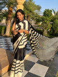 Siyahi Rekha – Black-Ivory Striped Saree with Unstitched Blouse