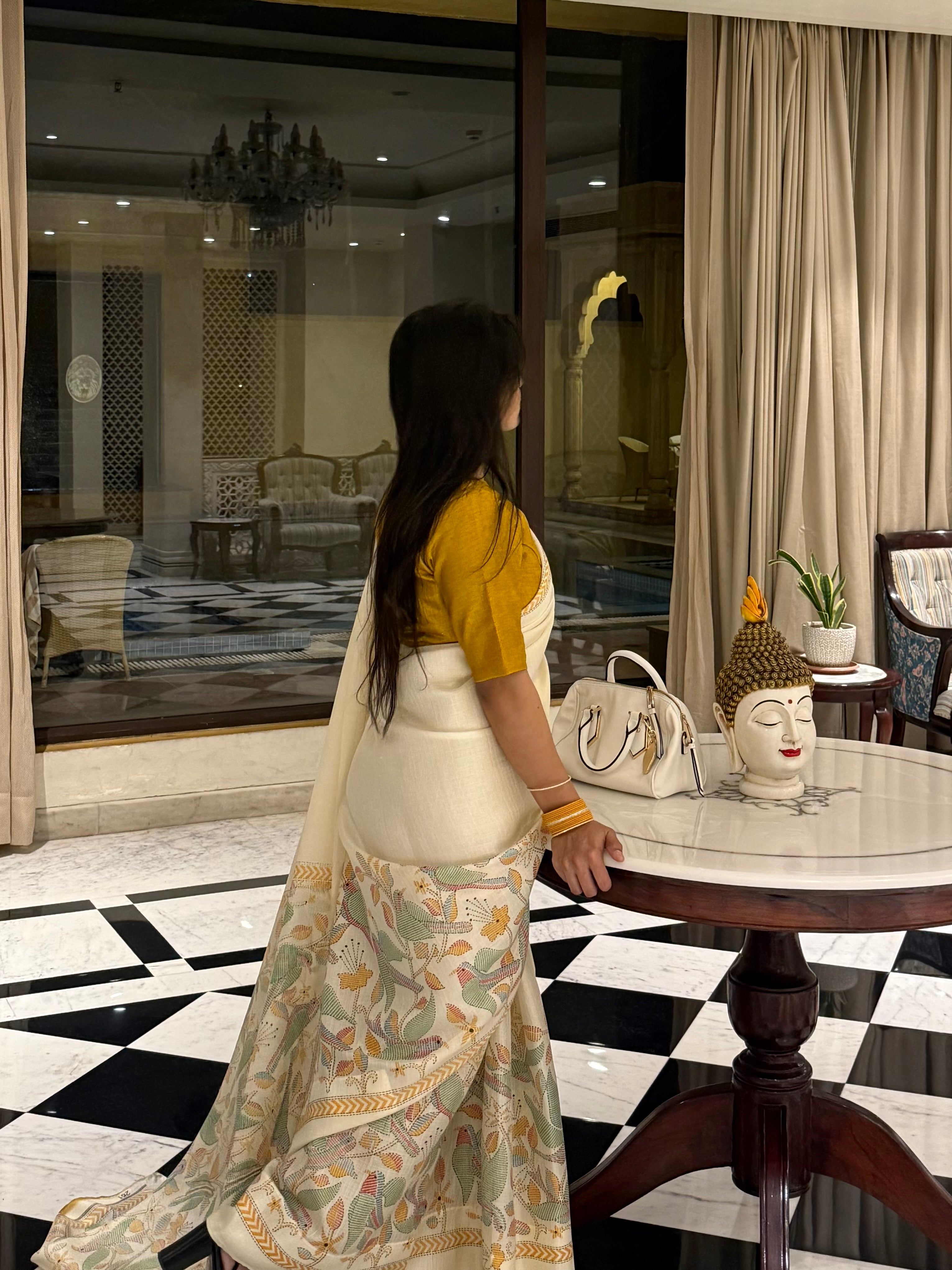 Gulzaar Basant – Ivory Saree with Unstitched Blouse