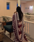 Virasat – Wine & Ivory Narrative Print Saree with Unstitched Blouse