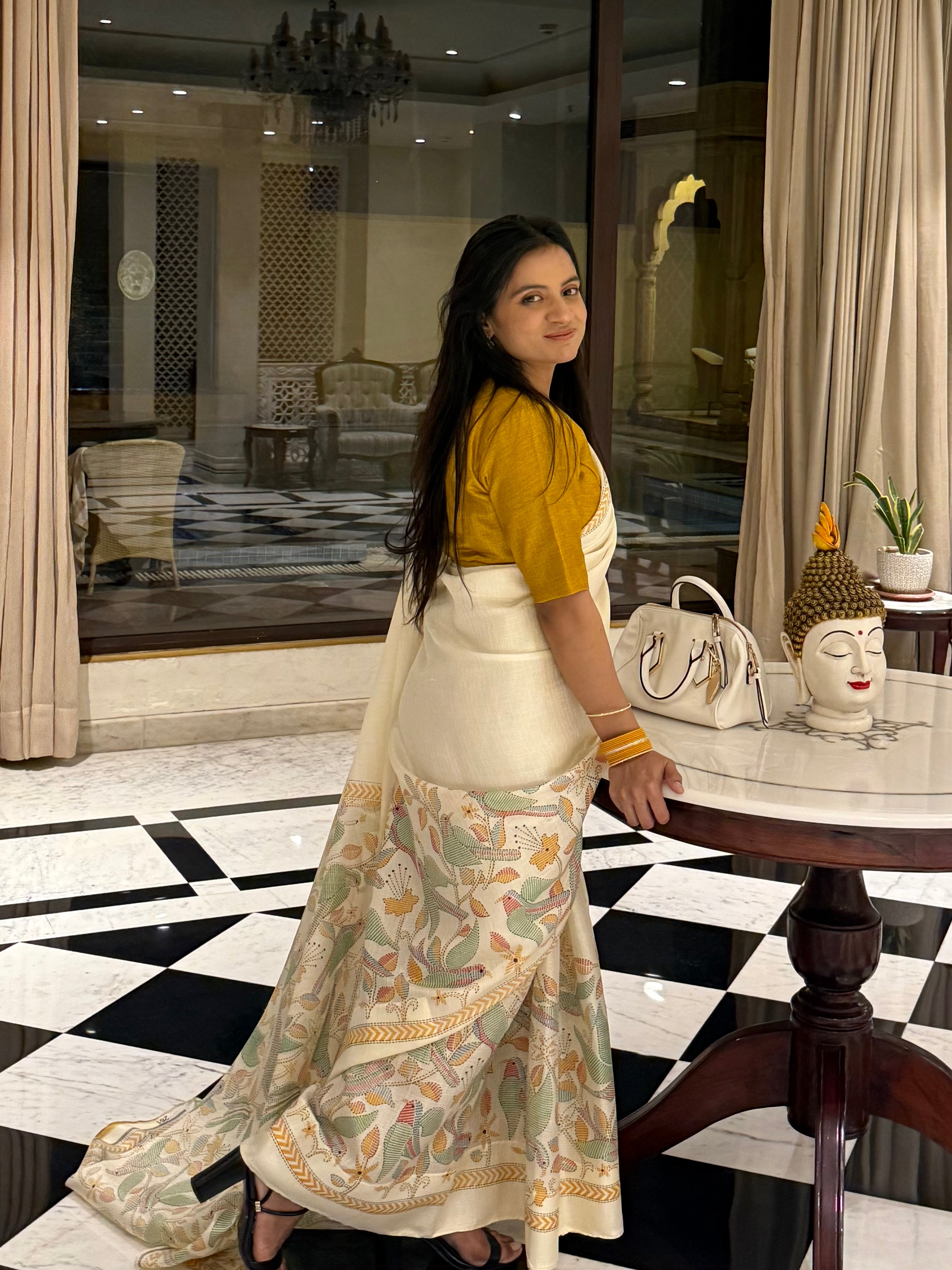 Gulzaar Basant – Ivory Saree with Unstitched Blouse