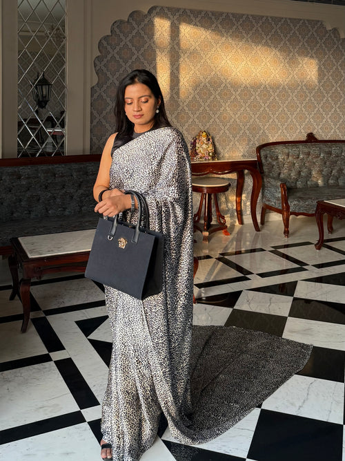 Chandramukhi – Ivory Leopard Print Saree with Unstitched Blouse