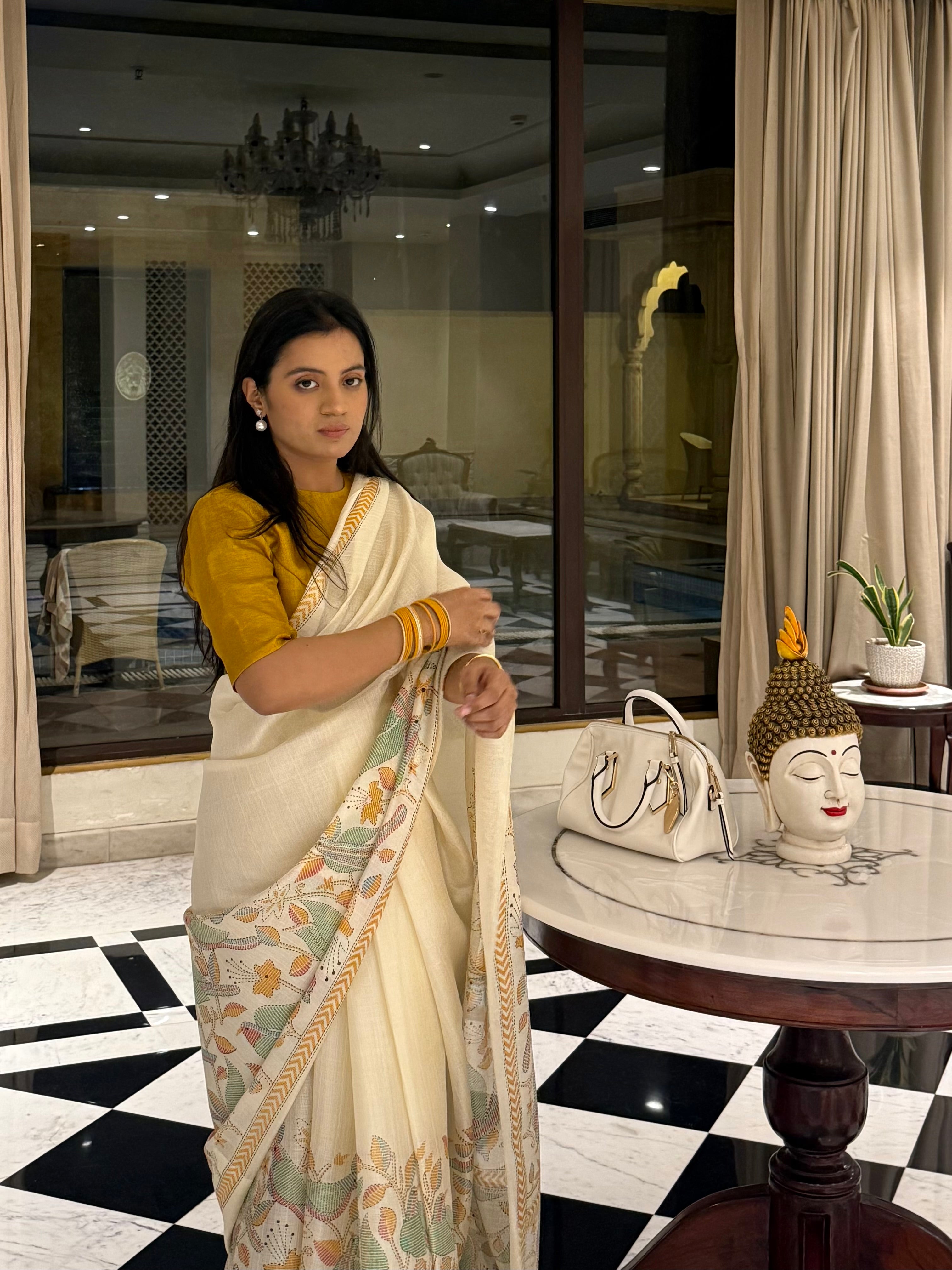 Gulzaar Basant – Ivory Saree with Unstitched Blouse